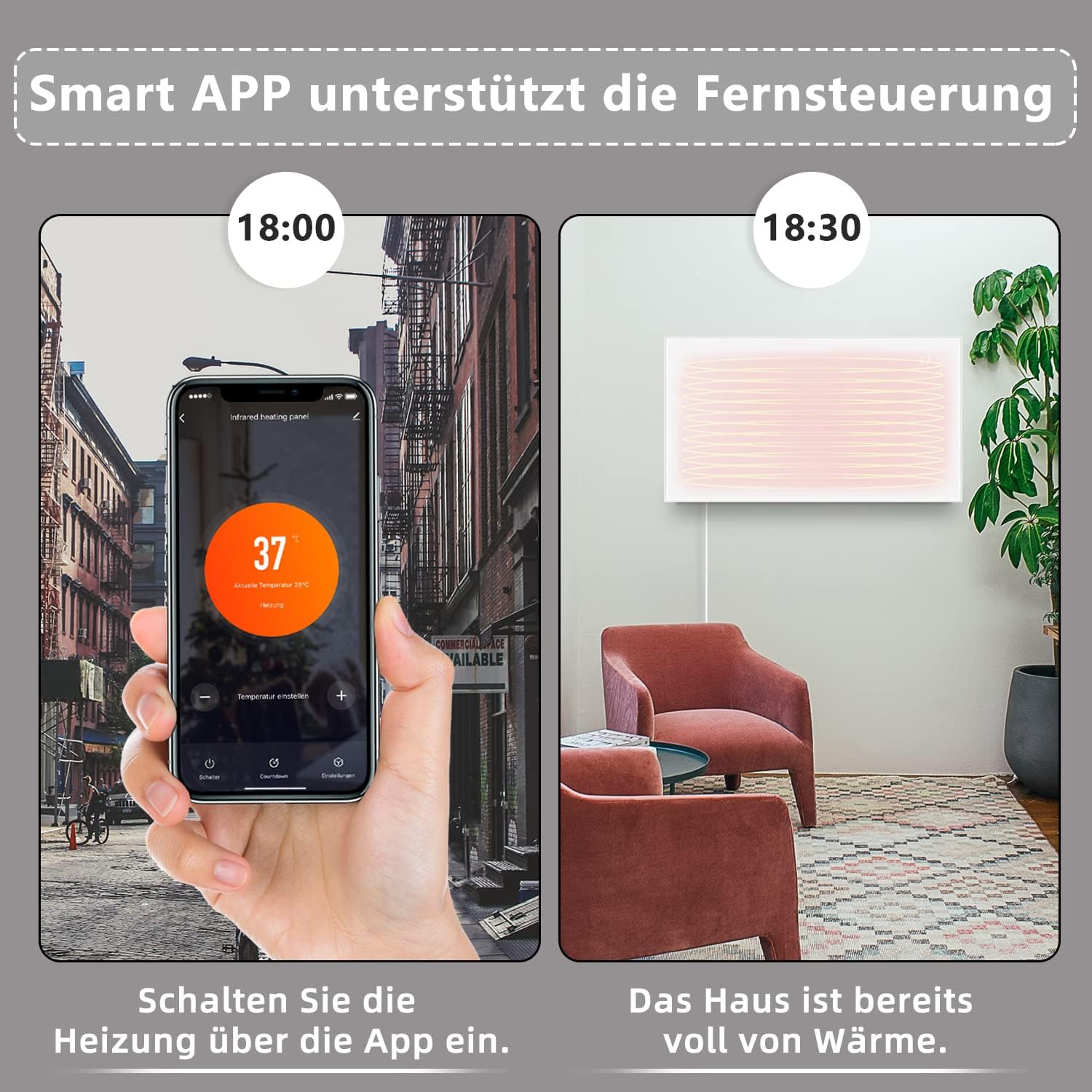 ZMH Riscaldamento a Infrarossi 600W Parete Eco-energetico con Telecomando per Camera e Hotel