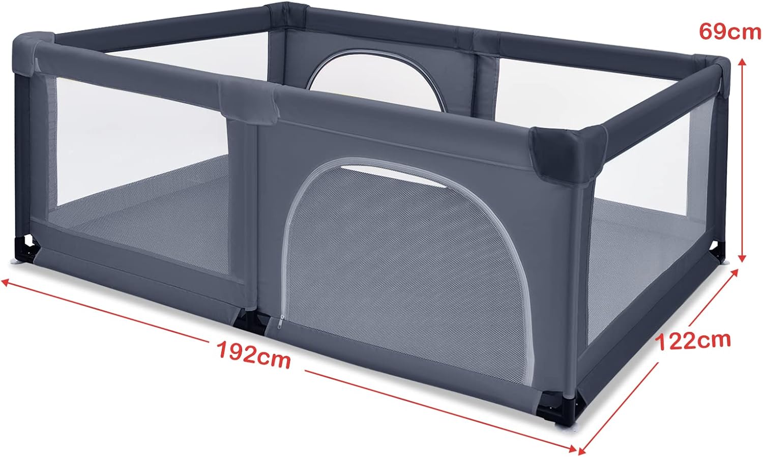 Box per Bambini, Centro Attività Portatile e Sicuro per Bambini, Box Colorato con Cancello, Recinto Extra per Interno ed Esterno con Rete Traspirante Durevole (Grigio scuro)