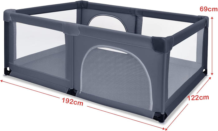 Box per Bambini, Centro Attività Portatile e Sicuro per Bambini, Box Colorato con Cancello, Recinto Extra per Interno ed Esterno con Rete Traspirante Durevole (Grigio scuro)