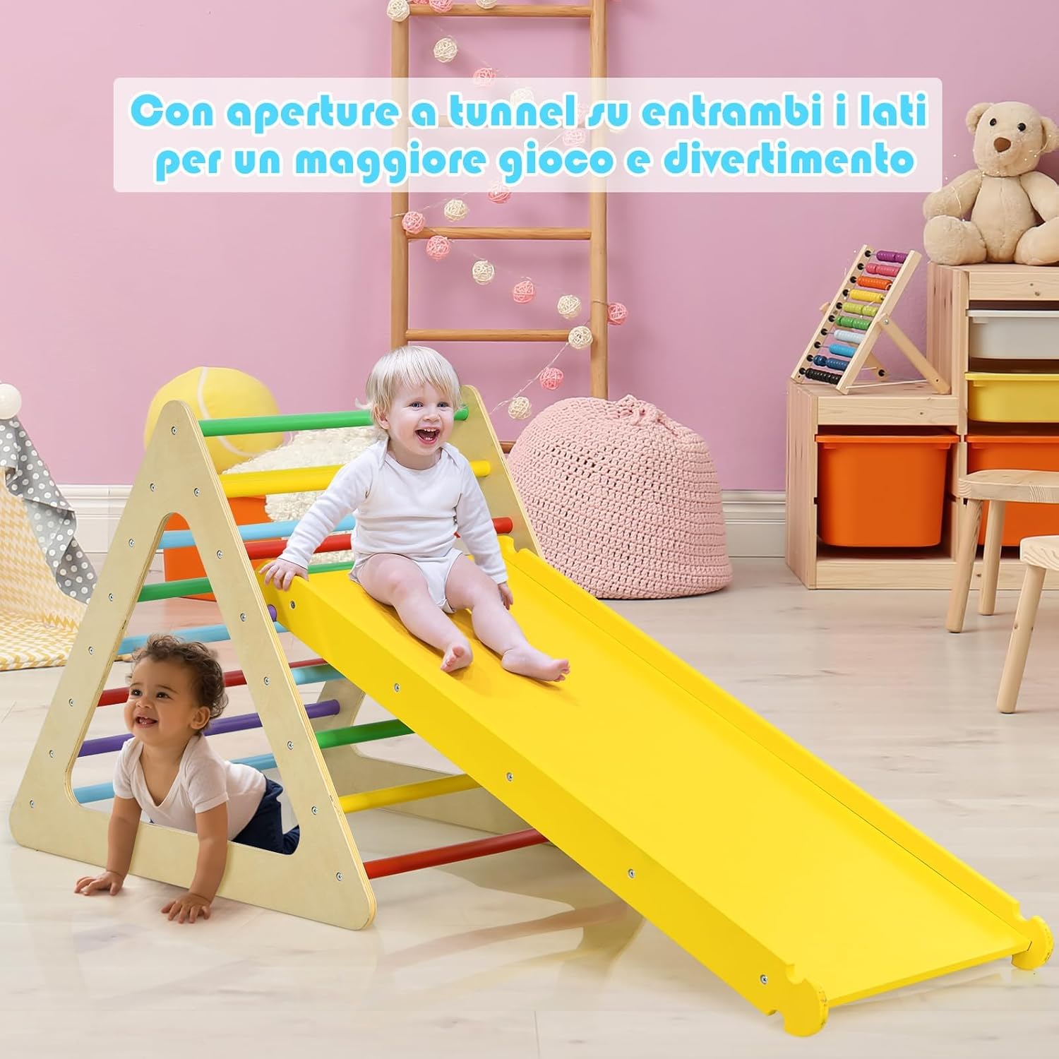 5 in 1 Set da Arrampicata per Bambini, Set Attrezzature da Gioco al Coperto con 2 Triangoli 1 Cubo e 2 Scivoli, per Scivolare e Arrampicarsi, Scala Giochi Arrampicata per Bambini 1+ Anni