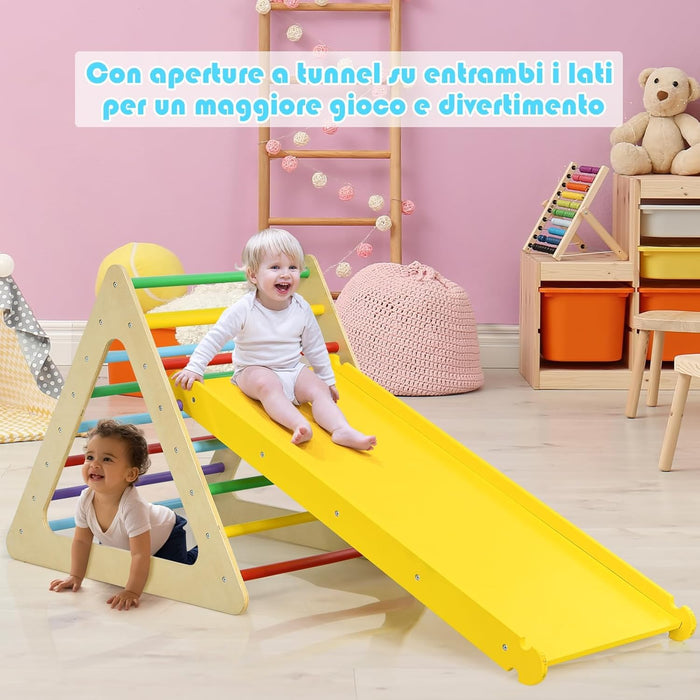 5 in 1 Set da Arrampicata per Bambini, Set Attrezzature da Gioco al Coperto con 2 Triangoli 1 Cubo e 2 Scivoli, per Scivolare e Arrampicarsi, Scala Giochi Arrampicata per Bambini 1+ Anni