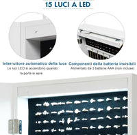 Armadietto Portagioie Specchio per Gioielli con Luci LED, Specchiera da Porta e Muro, per Figura Intera, 120x37x9,6cm