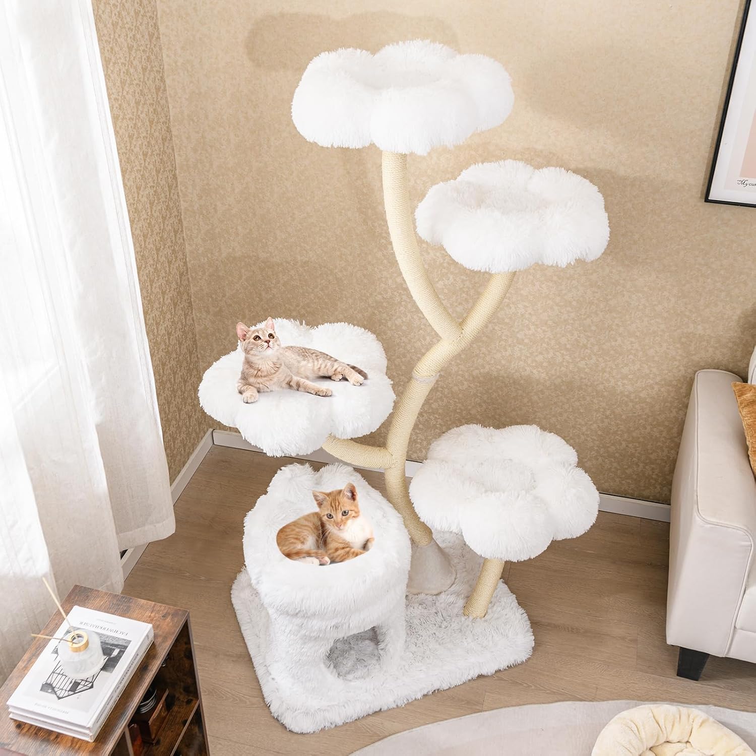 Tiragraffi per Gatti Alto 165cm,Alberi per Gatti con 4 Piattaforme, Tiragraffi in Sisal e Tubo di Supporto Robusto, Mobili per Animali da Interno (Bianco)