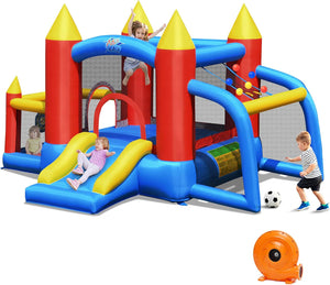 Castello Gonfiabile per Bambini, con Scivolo, 60 Palline, Borsa di Trasporto e Kit di Riparazione, per 4 Bambini 3-10 Anni, Soffiatore Incluso, Regalo Perfetto per Bambini