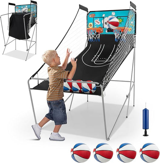 Macchina da Pallacanestro Elettronica, Canestro Basket da Camera a Doppio Tiro Pieghevole con Punteggio Elettronico, 4 Palle, 8 Modalità di Gioco e 2 Canestri (Verde)