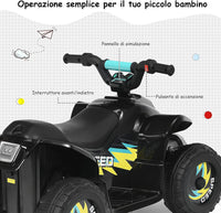 6V Quad Elettrico per Bambini con Batteria, Mini Quad con Funzione Avanti/Indietro, Velocità Massima 4,6 km/h (Nero)