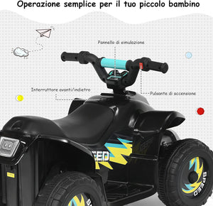 6V Quad Elettrico per Bambini con Batteria, Mini Quad con Funzione Avanti/Indietro, Velocità Massima 4,6 km/h (Nero)