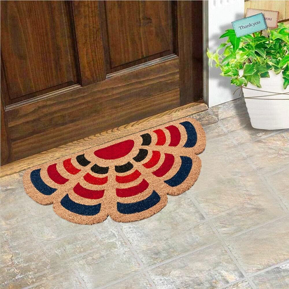 Zerbino Cocco Foglia Semiluna 40x80 cm Retro Antiscivolo RaschiaFango Ingresso Dis.C