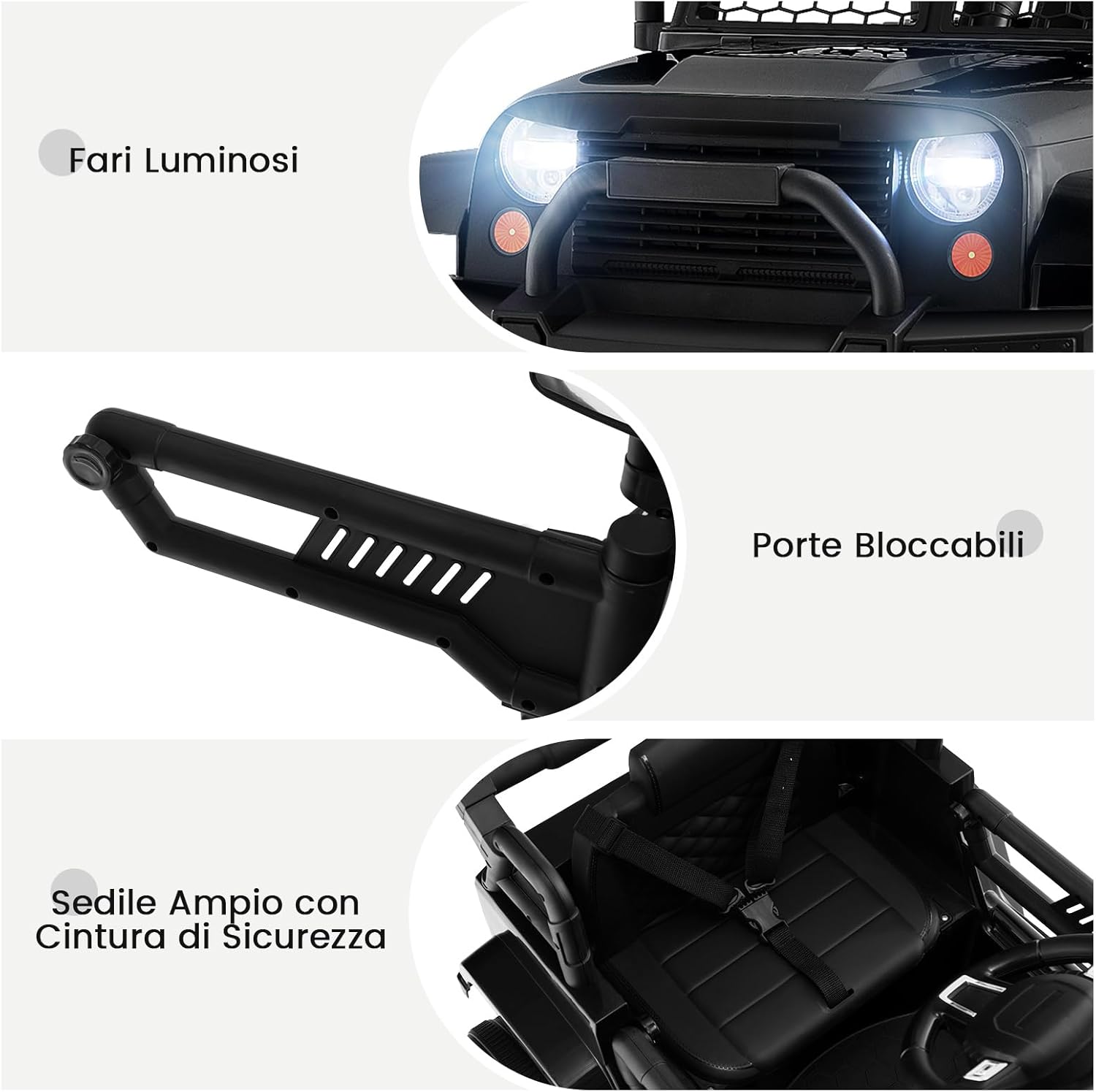12V Auto per Bambini con Telecomando, Macchina Elettrica con Fari Luminosi, Musica, Porta USB e Aux, Velocità 2,5-4,5 km/h, Regalo per Bambini 3-7 Anni (Nero)