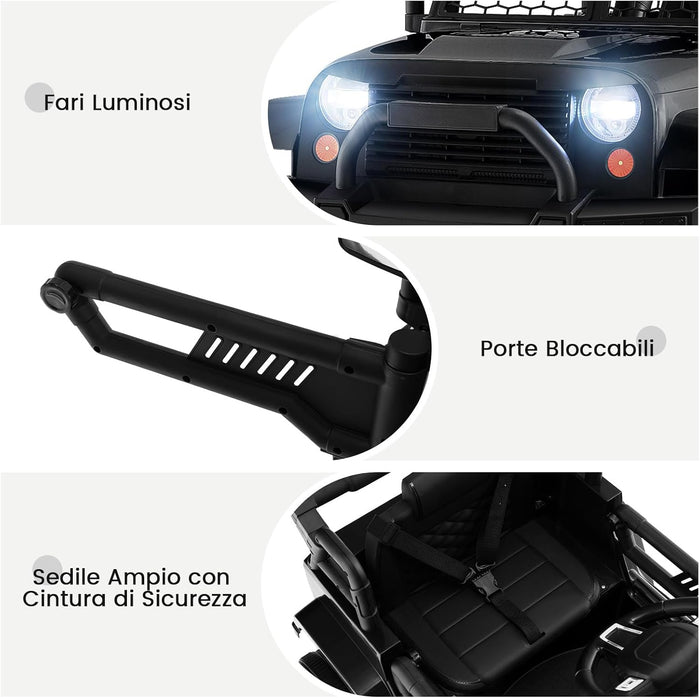 12V Auto per Bambini con Telecomando, Macchina Elettrica con Fari Luminosi, Musica, Porta USB e Aux, Velocità 2,5-4,5 km/h, Regalo per Bambini 3-7 Anni (Nero)