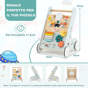 Carrellino Primi Passi 8 in 1, Girello in Legno per Bambini, Giocattolo Montessori, Centro Attività di Apprendimento a Spinta, Giocattolo a Spinta per Bambini di 1+ Anni (Verde)