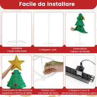 Albero di Natale Pieghevole 190 cm, Decorazione dell'Albero di Natale con 200 Luci LED, Stella in Cima, Palline di Peluche, Decorazione Natalizia per Casa, Giardino, Negozio