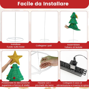 Albero di Natale Pieghevole 190 cm, Decorazione dell'Albero di Natale con 200 Luci LED, Stella in Cima, Palline di Peluche, Decorazione Natalizia per Casa, Giardino, Negozio