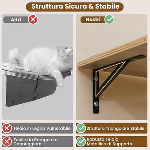 Mensole da Parete per Gatti da Arrampicata, Set Mobili a Muro con 4 Livelli, Amaca, Pannello Graffiato e Tappetini, 2 Piattaforme di Lancio, Albero Tiragraffi Salvaspazio (Modello 4)