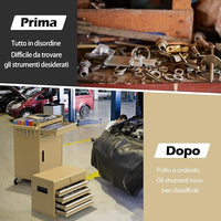 Cassettiera Portautensili a 4 Cassetti, Carrello per Attrezzi con Ruote Bloccabili Ripiano Regolabile e Rivestimento Antiscivolo, 59 x 28 x 102 cm (Giallo Deserto)