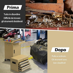 Cassettiera Portautensili a 4 Cassetti, Carrello per Attrezzi con Ruote Bloccabili Ripiano Regolabile e Rivestimento Antiscivolo, 59 x 28 x 102 cm (Giallo Deserto)