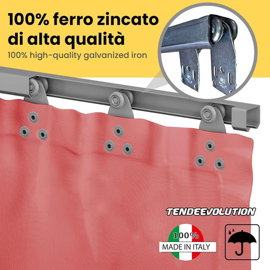 Binario Monorotaia MR3 in Ferro Zincato, Lunghezza 400cm con 9 Scorrevoli Inclusi - Ideale per Teli PVC, Tettoie, Gazebi, Pergole, Capanni