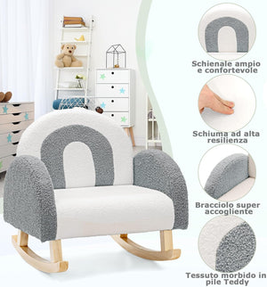 Sedia a Dondolo per Bambini con Gambe in Legno Massiccio, Poltrona a Dondolo per Bambini con Cuscinetti Antiscivolo, per Stanza dei Giochi, Camera da Letto, Scuola Materna (Grigio)