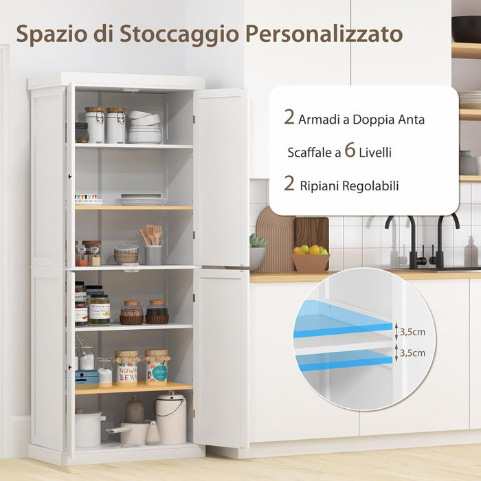 Credenza da Cucina, Mobile da Cucina Moderno con 6 Ripiani, 2 Ripiani Regolabili, per Cucina, Sala da Pranzo e Soggiorno, 76 x 40 x 184,5 cm