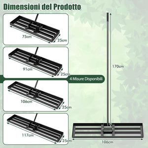 Rastrello Livellatore per Prato, Attrezzo per la Livellatura del Prato con Manico Ergonomico, Livellatrice per Giardino, Cortile, Campo da Golf, Fattoria e Pascolo (Nero 106 x 25 cm)