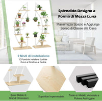Scaffale per Piante a 7 Livelli, Scaffale a Forma di Mezza Luna con Gancio e Dispositivo Antiribaltamento, Porta Piante e Fiori per Interno, Balcone e Soggiorno (1 PEZZO BIANCO)