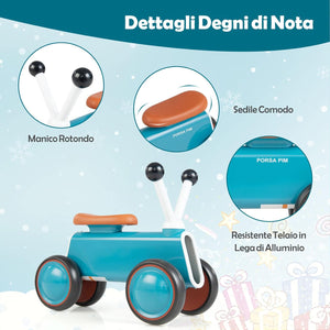 Bicicletta senza Pedali per Bambini, Giocattolo da Guida con 4 Ruote, Telaio in Lega di Alluminio, Bici Equilibrio per Bambini 10-24 Mesi