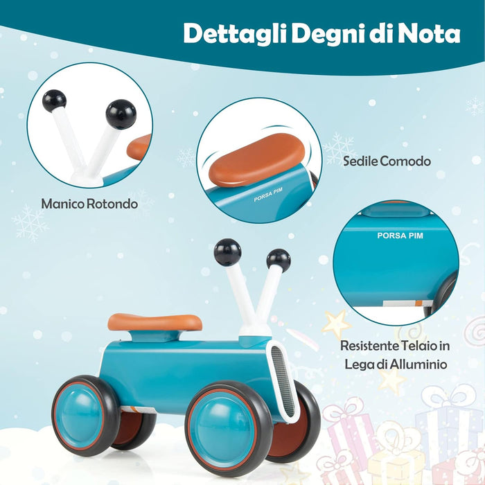 Bicicletta senza Pedali per Bambini, Giocattolo da Guida con 4 Ruote, Telaio in Lega di Alluminio, Bici Equilibrio per Bambini 10-24 Mesi