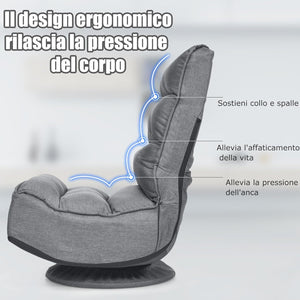 Poltrona Relax da Terra Pieghevole Reclinabile Girevole, Poltrone da Divano per Studio Salotto, con Schienale, Ottima per Rilassarti (Grigio)