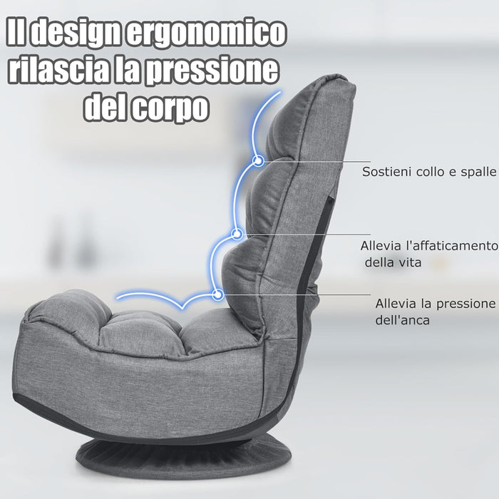 Poltrona Relax da Terra Pieghevole Reclinabile Girevole, Poltrone da Divano per Studio Salotto, con Schienale, Ottima per Rilassarti (Grigio)