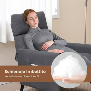Poltrona Reclinabile, Poltrona in Tessuto di Lino con Schienale e Poggiapiedi Regolabili, Sedile Morbido Imbottito, 2 Tasche, per Soggiorno Camera da Letto, Carico 120 kg (Grigio scuro)