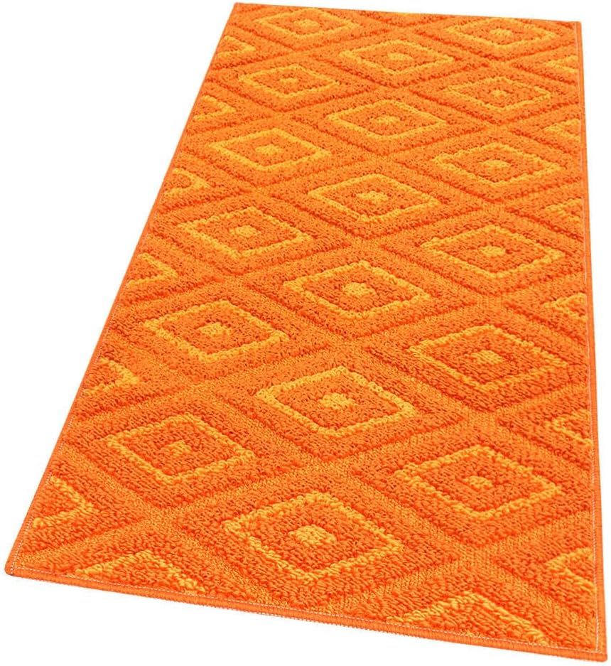 Tappeto Casa Cucina Rombi 3D 50X80 Cm Bordato Moderno Assorbente Antiscivolo Arancione