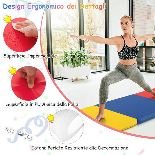 Tappetino da Yoga Spesso, Tappetino Fitness Pieghevole e Portatile con Imbottitura in EPE, Cerniera e Maniglie, Materassino Allenamento da Casa e Palestra,180 x 60 x 5 cm