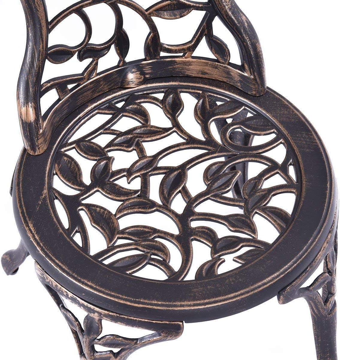 Tavolo da Giardino con Sedie in Fusione di Alluminio, Mobili da Esterno con 1 Tavolino Rotondo e 2 Sedie, Ideale per Balcone, Piscina, Cortile e Giardino