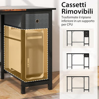 Scrivania da 120CM/140CM, Scrivania con 2 Cassetti, Gancio e Ripiano, Scrivania Moderna e Multiuso per Studio, Ufficio e Camera da Letto, Marrone Rustico e Nero (140 x 75 x 60 cm)