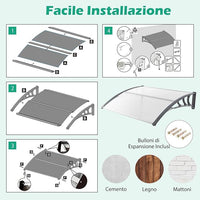 Tettoia per Porta Finestra, Pensilina Tettoia per Porta in Policarbonato, per Protezione da Sole, Pioggia, Neve, per Balcone, Finestre e Porte (Trasparente, 122 x 99 x 28cm)