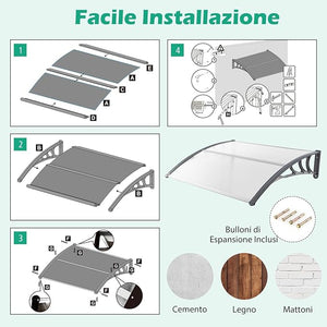 Tettoia per Porta Finestra, Pensilina Tettoia per Porta in Policarbonato, per Protezione da Sole, Pioggia, Neve, per Balcone, Finestre e Porte (Trasparente, 122 x 99 x 28cm)