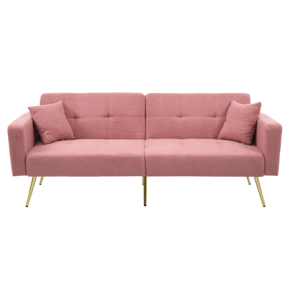 Divano letto convertibile reclinabile 175x64x72 cm in tessuto sherpa rosa; con tasche laterali