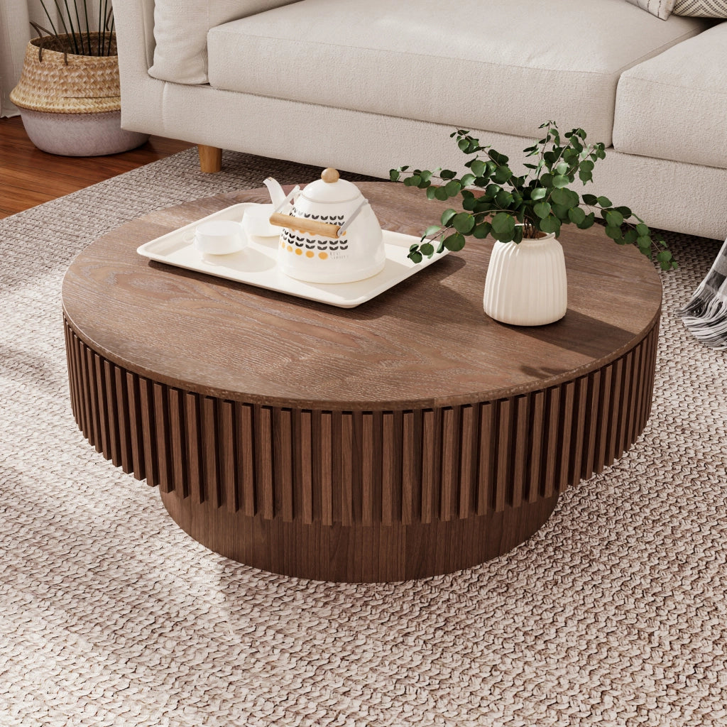 TAVOLINO DA CAFFÈ Rotondo 75 cm Noce con contenitore