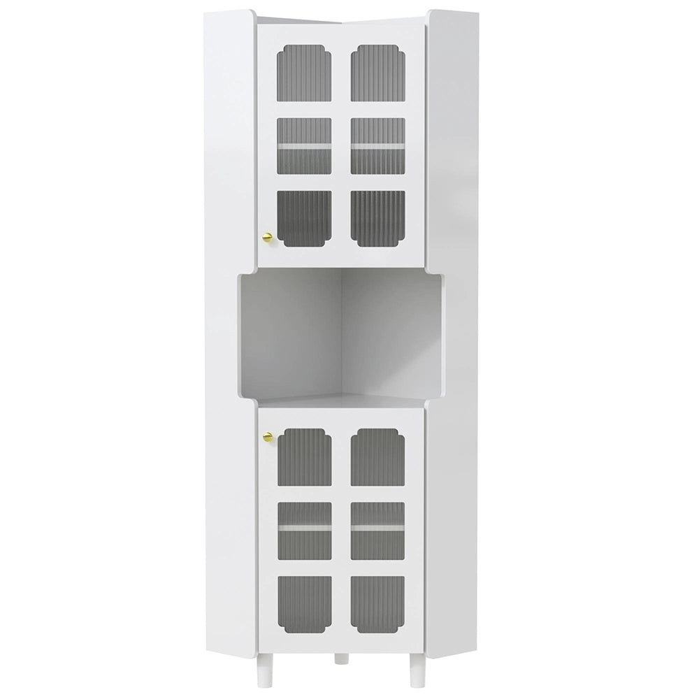 Armadio d'angolo bianco con finitura laccata e illuminazione a LED - Xylo - Multifunzionale per soggiorno, biblioteca, bagno, camera da letto, sala da pranzo