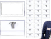 Set di 20 etichette per abbigliamento ecosostenibile - contenitore ID trasparente - clip e badge - carta bianca - 9 x 56 cm - riutilizzabile - accessori per conferenze