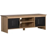 Mobile TV Banc TV 110 cm Design Industriale, con 2 Armadi, 2 Nicchie, 2 Passacavi, Nero