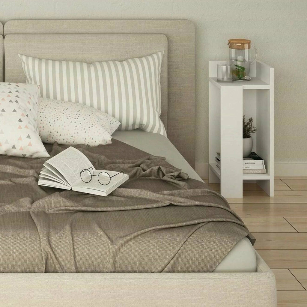 Comodino Lepre, Comò basso, Tavolino da notte, Mensola da letto, 25x27h60 cm, Bianco