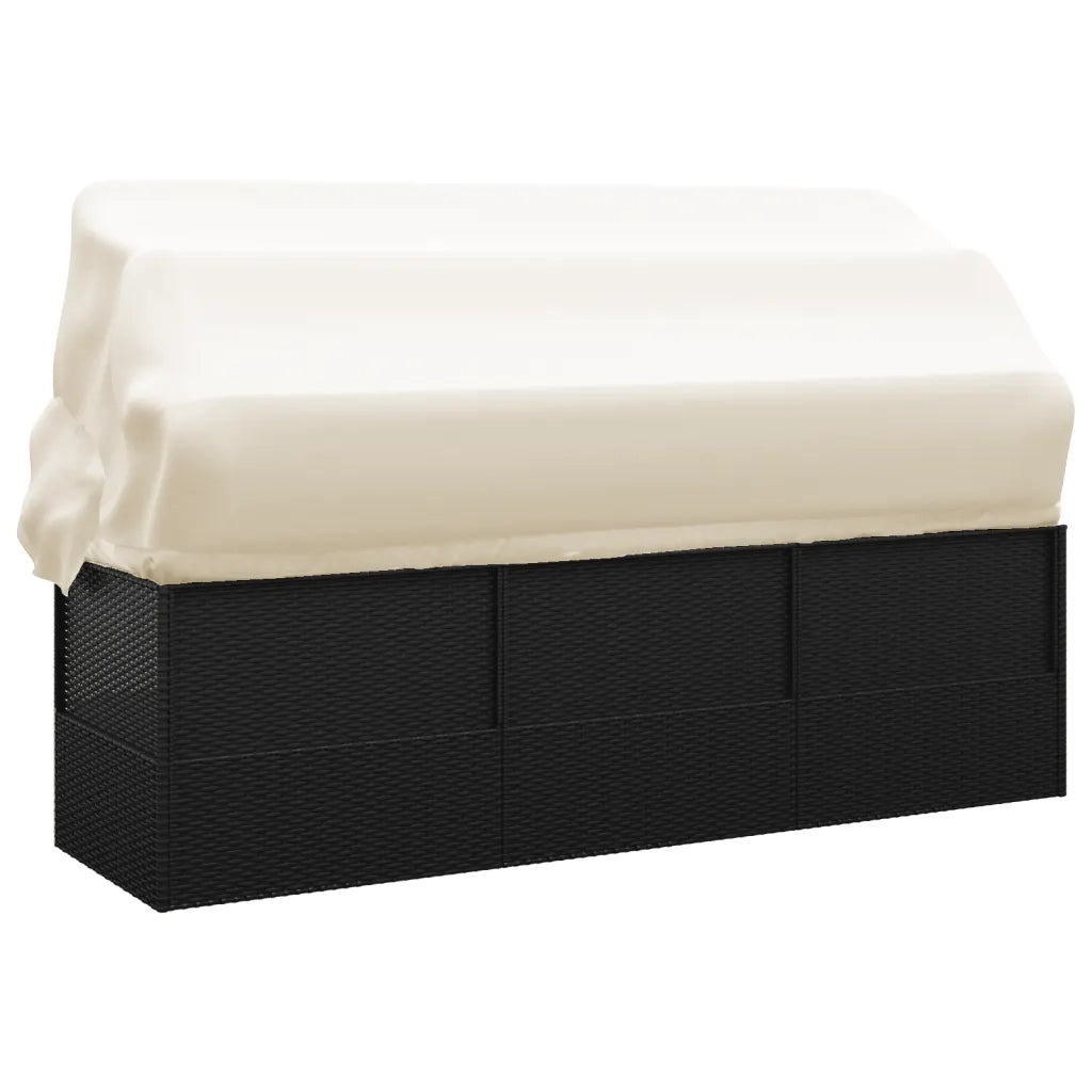 Lettino Prendisole Esterno con Tetto e Cuscini Nero Polyrattan 319566