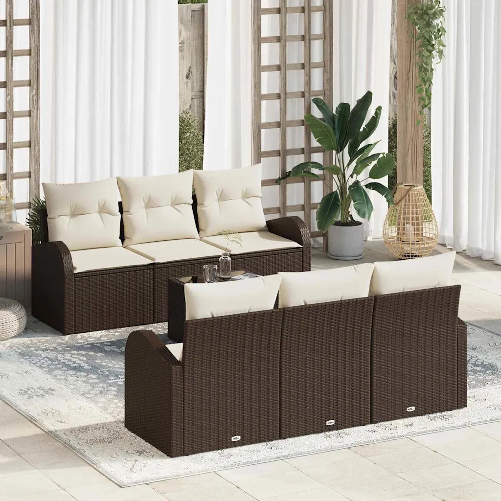 Set Divano da Giardino 7 pcs Marrone e Crema polyrattan 3354597