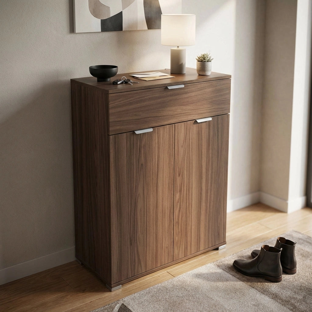 Armadietto da Bagno con 2 ante e un cassetto in Legno Composito cm 75x38x112 - HUGO