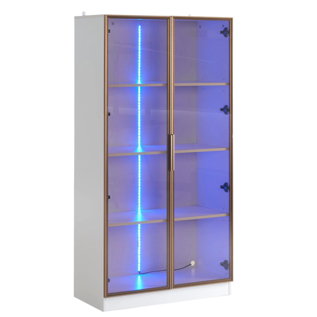 Vetrina con LED e 2 ante a battente, ripiani regolabili, per soggiorno, in pannello truciolare, bianco, 160 × 40 × 160 cm