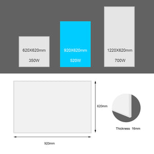 Set Pannello radiante a infrarossi 520W 920x620x15 mm e Termostato, Riscaldamento IR
