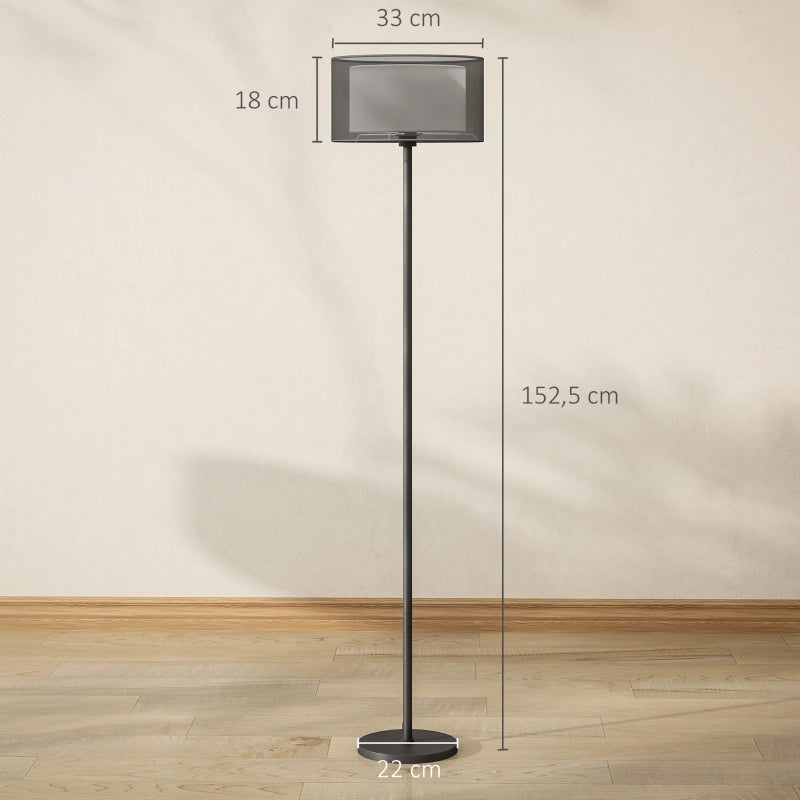 Lampada da terra nera con paralume bicolore, attacco E27, interruttore a pedale, struttura in metallo, H 152,5 cm