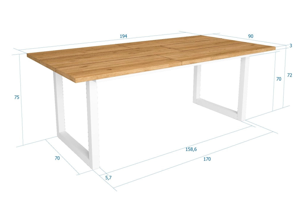 Tavolo da pranzo, 10 posti, 194x90x75cm, Robusto e stabile, struttura e gambe solide, colore Rovere RF1095