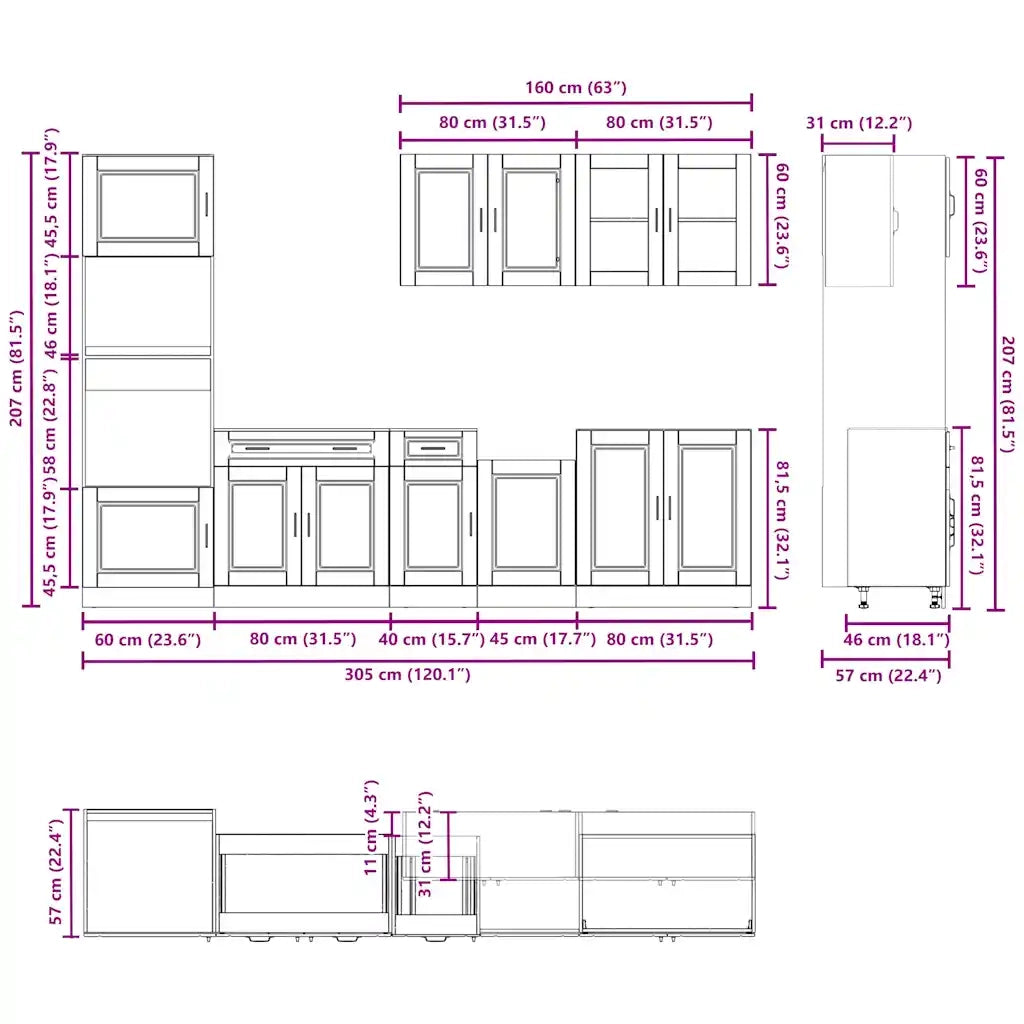Set Mobili da Cucina 7 pz Porto Rovere Sonoma in Truciolato 3314754